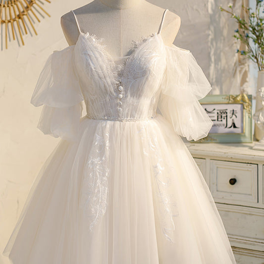 Dress With V-neck And Fairy Style Sweet Bubble Sleeves