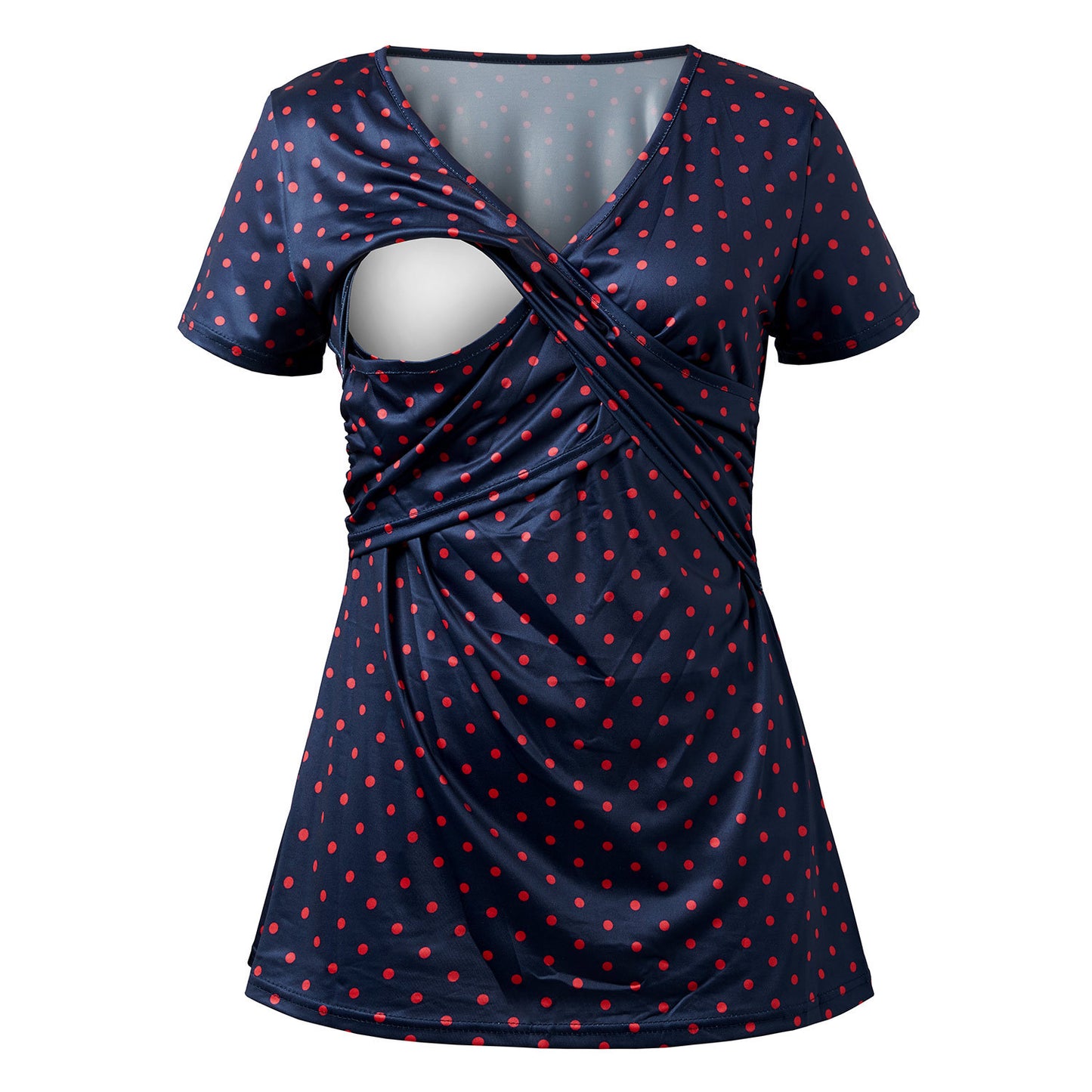 Cross V-neck Maternity Polka Dot Print Short Sleeve Nursing Top