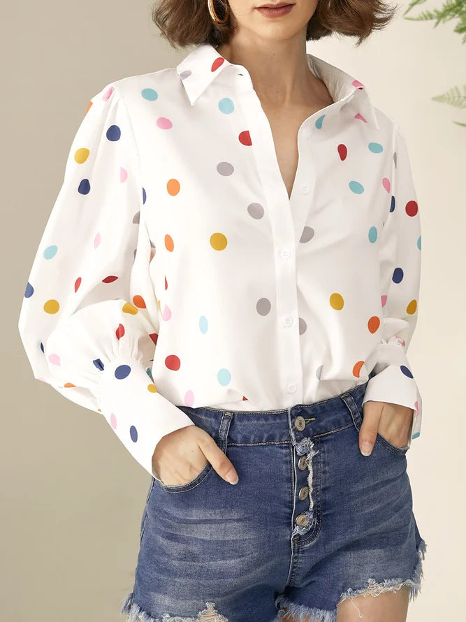 Camisa de moda con manga farol estampada de verano para mujer