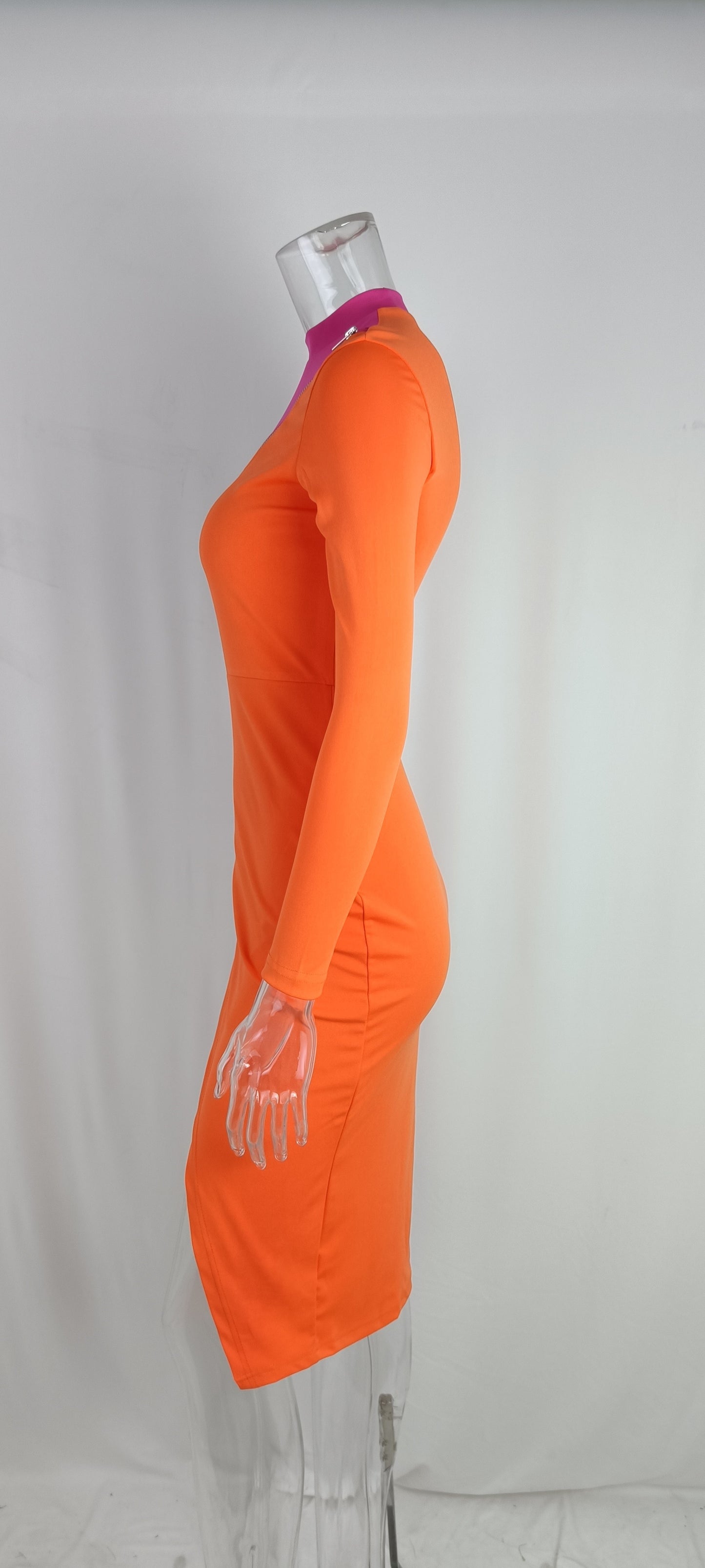 High Waist Long-sleeve Zipper Tight Dress