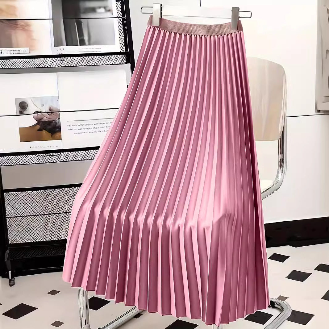 Fashion Women Solid Color Pleated Skirt Female