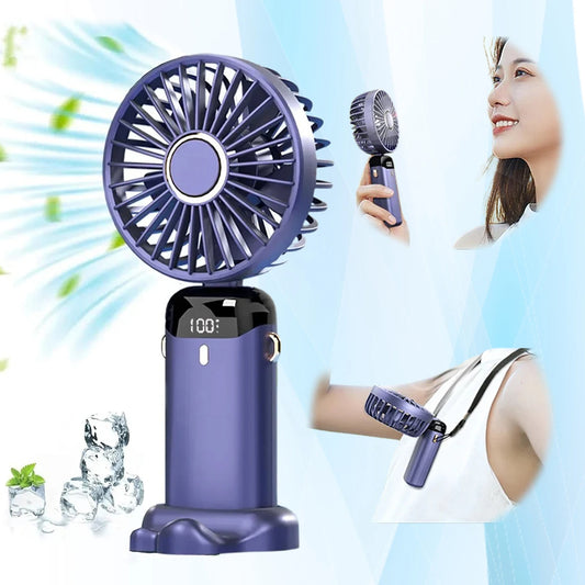 USB Rechargeable Mini Portable Handheld Electric Fan Foldable Neck Hanging Outdoor Fan Adjustable