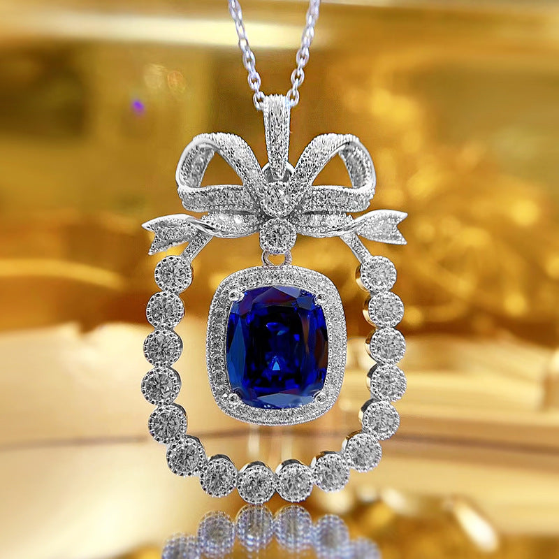 925 Silver Necklace Sapphire Pendant Female