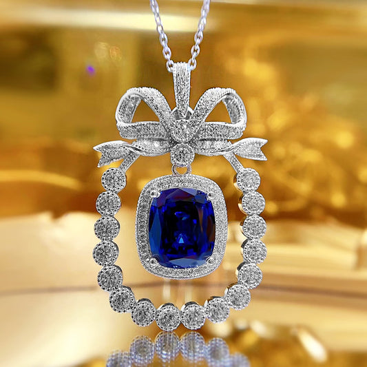 925 Silver Necklace Sapphire Pendant Female