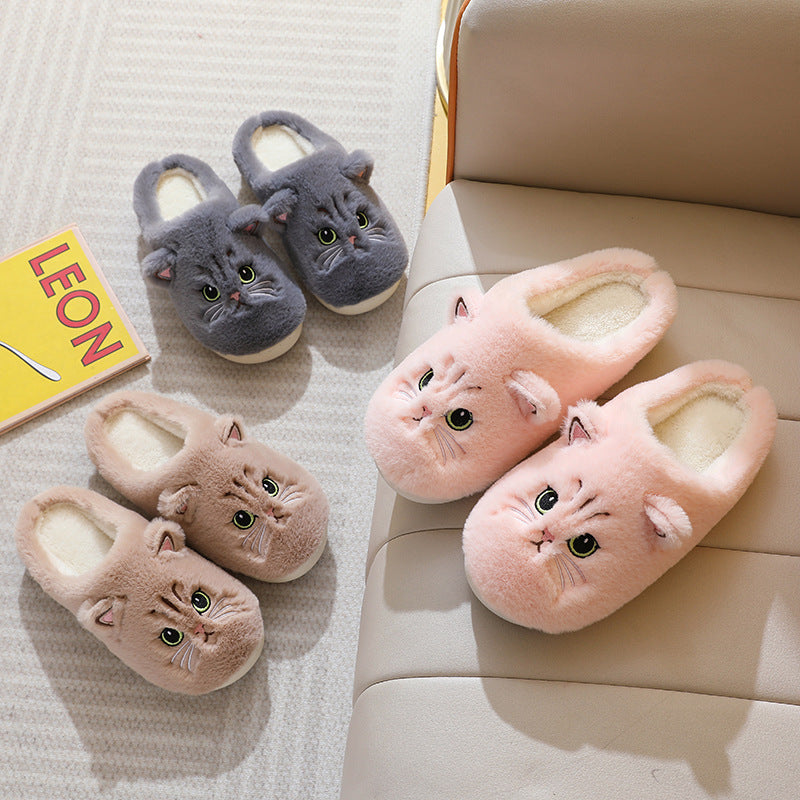 Bonitas pantuflas de felpa de gato para el invierno, cálidas, para el dormitorio, para el hogar, para parejas, zapatos de casa antideslizantes para mujeres y hombres