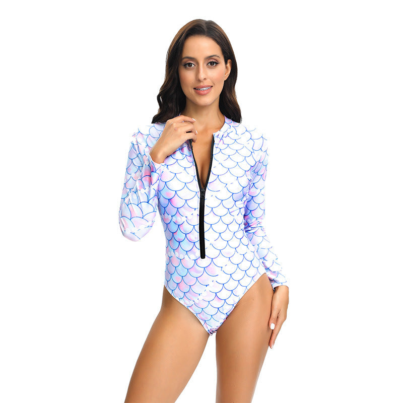 Long Sleeve Zipper Scale Printing Fashion Trend Surfing Suit