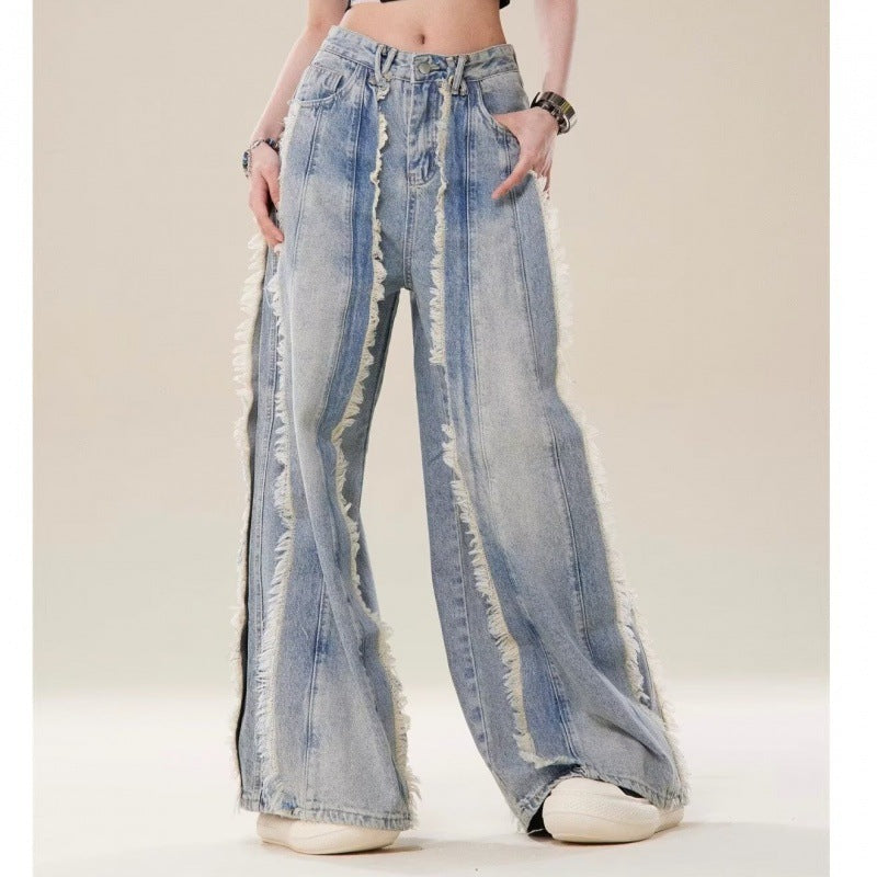 Jeans Destroyed Loose Burrs Wide Leg Bootcut Pants