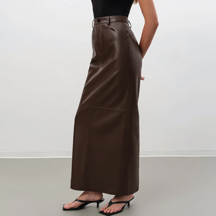 PU Leather Retro Slim-fit Sheath Skirt