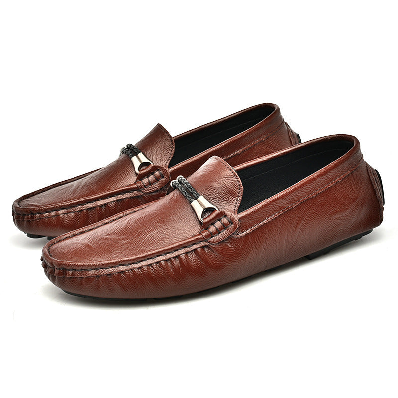 Plus Size Cowhide Casual Shoes Men's British One Pedal Loafers