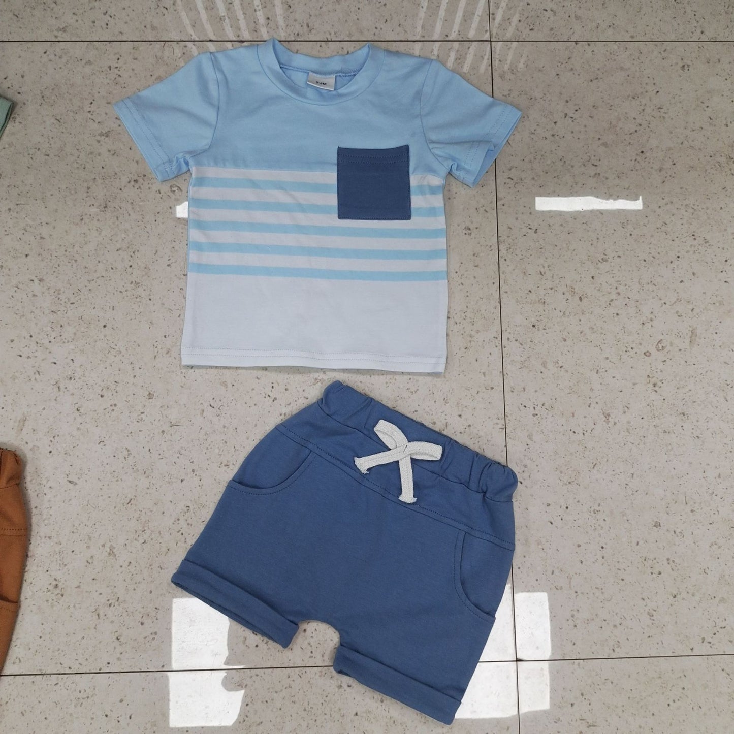 Striped Color Matching Short Sleeve Shorts Suit