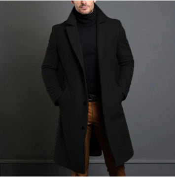 Winter Lapel Trench Coat Fashion Pocket Single Breasted Jacket Outerwear Casual Solid Color
