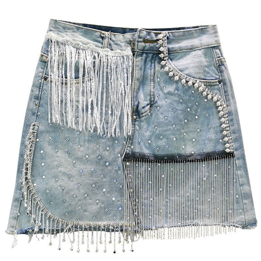 Rhinestone Fringed A-Line Skirt