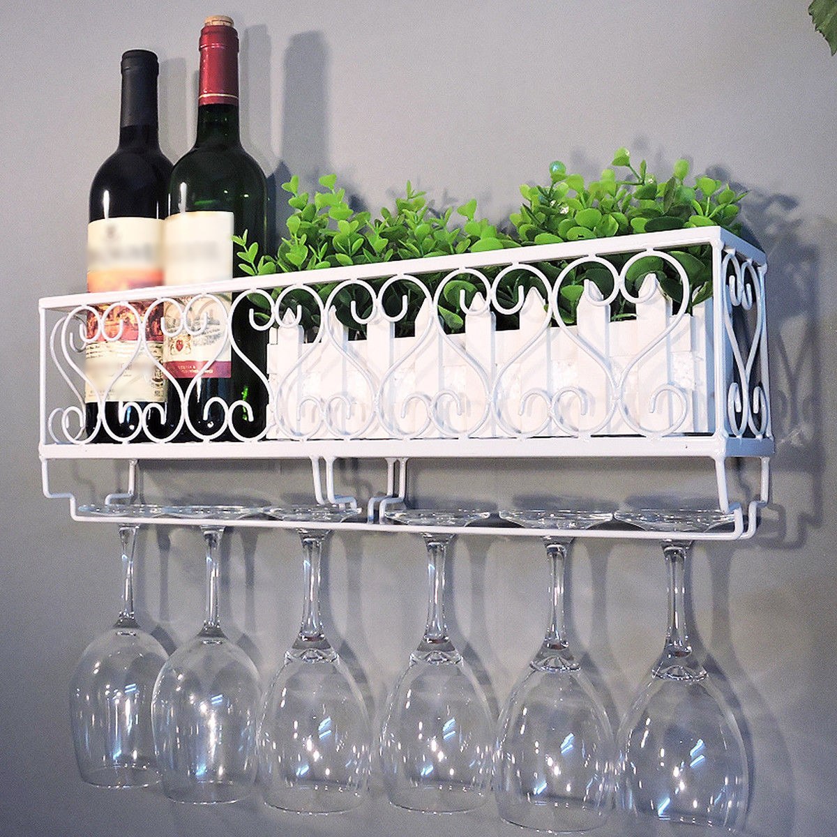 Estante de vino de metal para montar en la pared Bandeja para botellas de vino con puerta de vidrio Decoración de bar para el hogar