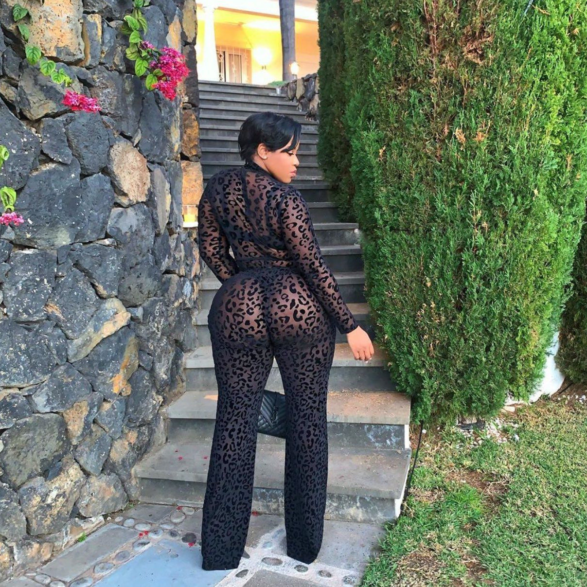 Fashion Sexy Mesh Long Sleeve Jumpsuit