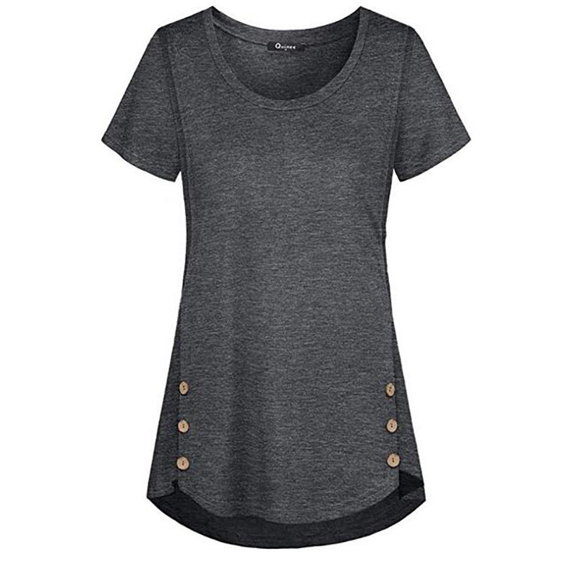 Short-sleeved Round Neck Double Row Buttons