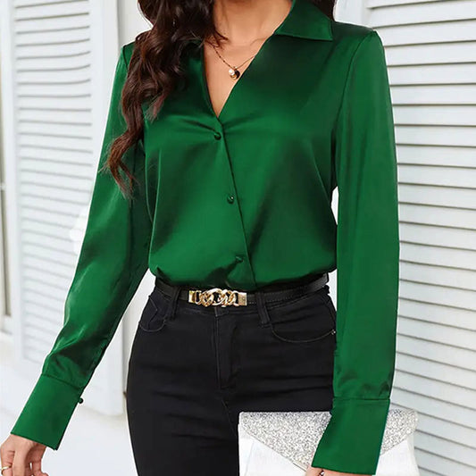 Lady Temperamental Green Silk Button Shirt