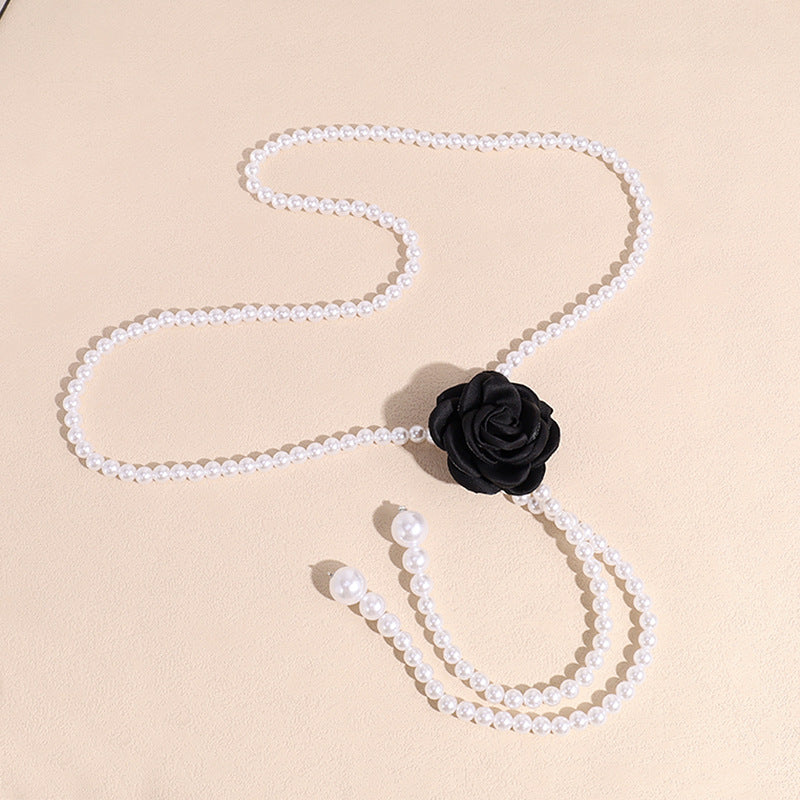 Camellia Pearl Waist Chain Decorative Dress