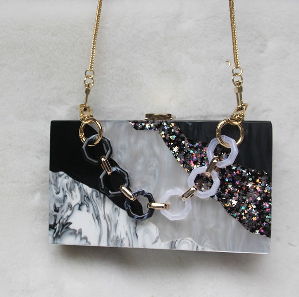 Acrylic Hand Dinner Dress Bag Luxury Marble Phone Clutch