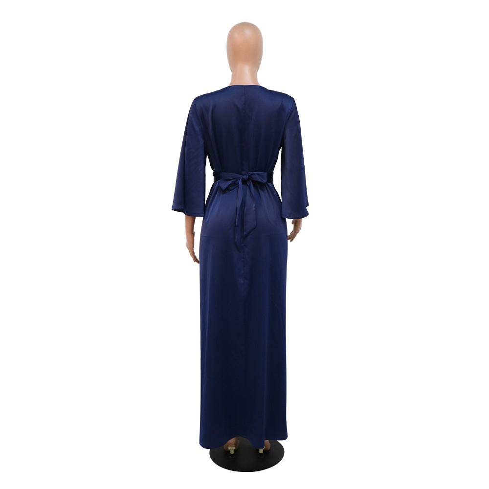 Muslim Leaves Pattern Rhinestone Belt Dubai Robe Gown