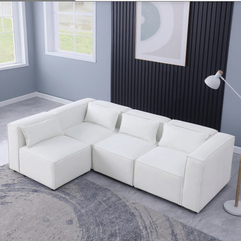 Modular Sofa BEIGE Chenille Fabric, Simple And Grand, The Seat And Back Is Very Soft. This Is Also A KNOCK DOWN Sofa