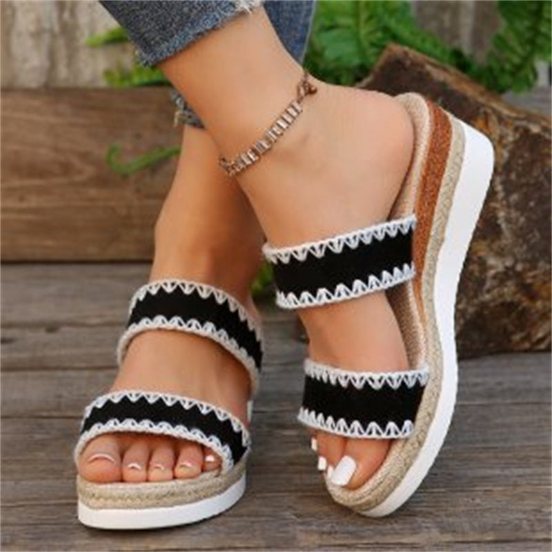 Sandalias de estilo étnico Zapatos de tiras doble ancho para mujer