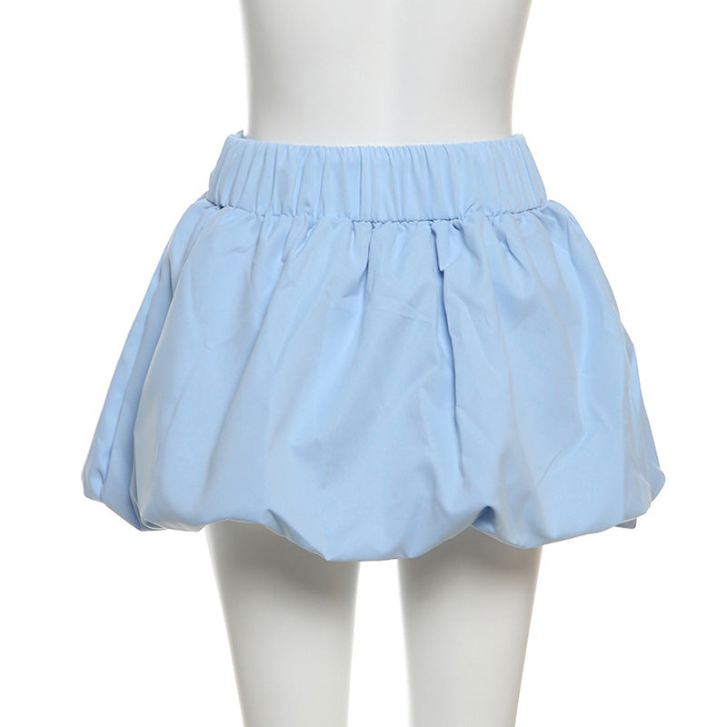 Pure Color All-matching Puffy High Waist Ultra Short Skirt