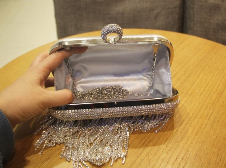 New Shiny Diamond Ladies Fringed Hand Bag Night Party