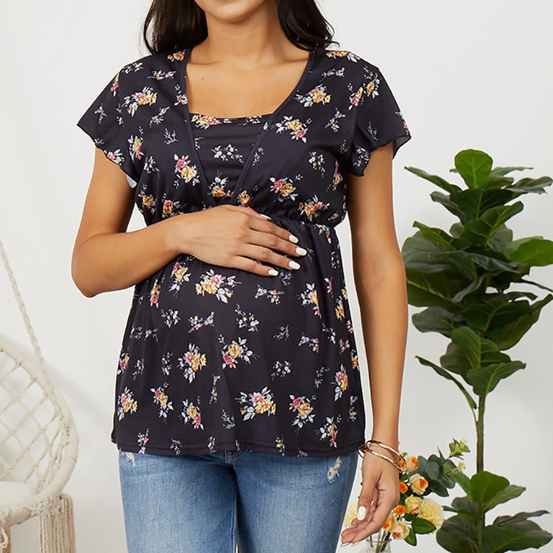 Nursing Ruffle Short Sleeve T-shirt Top