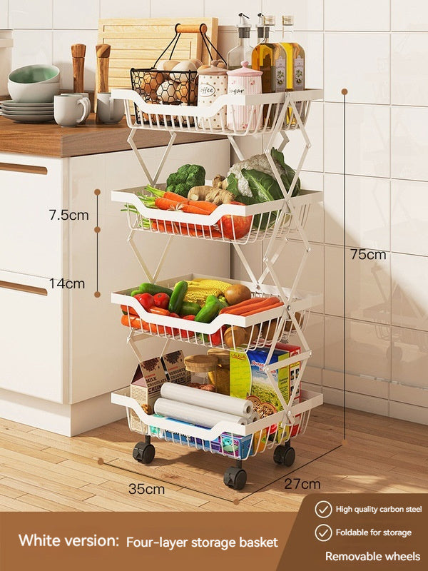 Kitchen Storage Rack Floor Folding Multi-layer Gap Vegetable Fruit Basket Storage