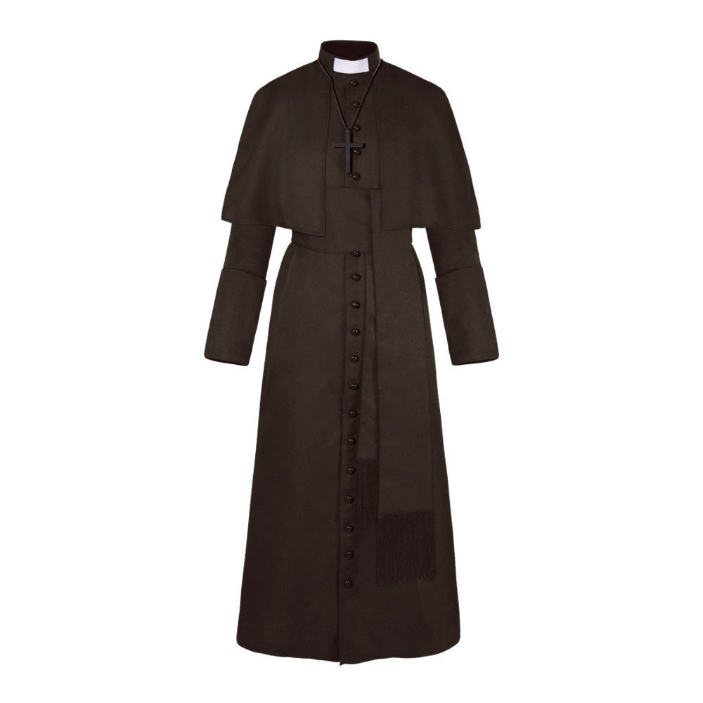 Solid Color Priest Cos Costume Halloween Priest Medieval Retro Cosplay Costume