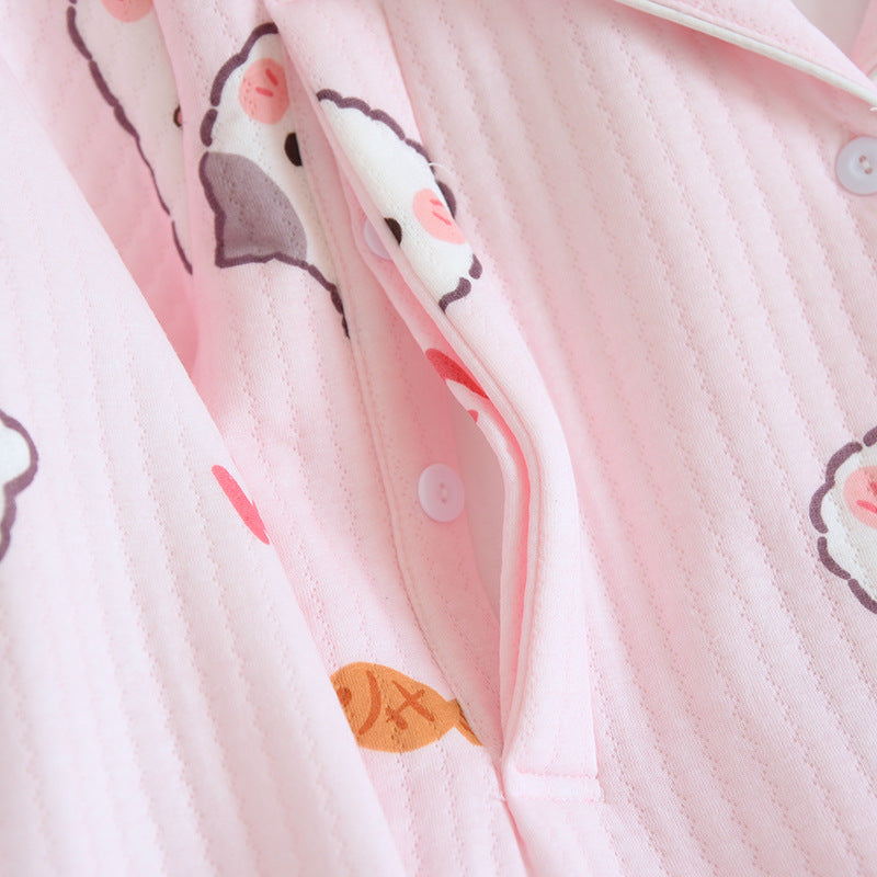 Kitten Air Layer Nursing Pajamas Thickened Set