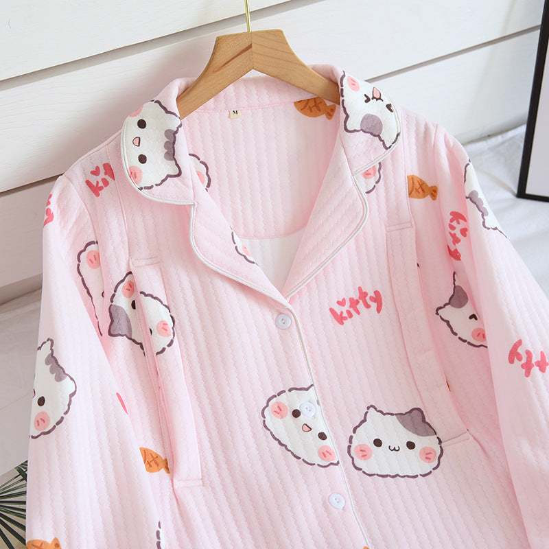 Kitten Air Layer Nursing Pajamas Thickened Set