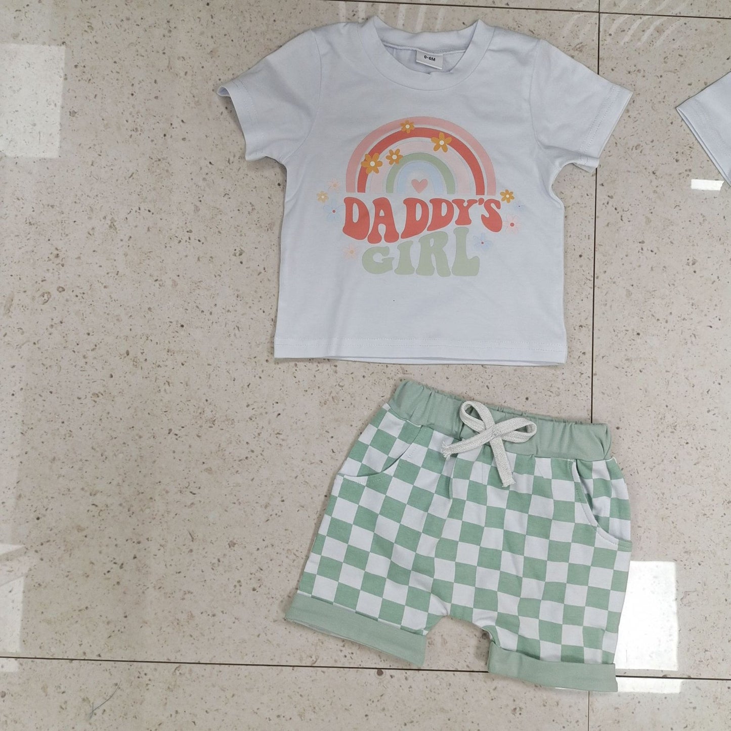 Girls' Checkered Short-sleeved Shorts Suit