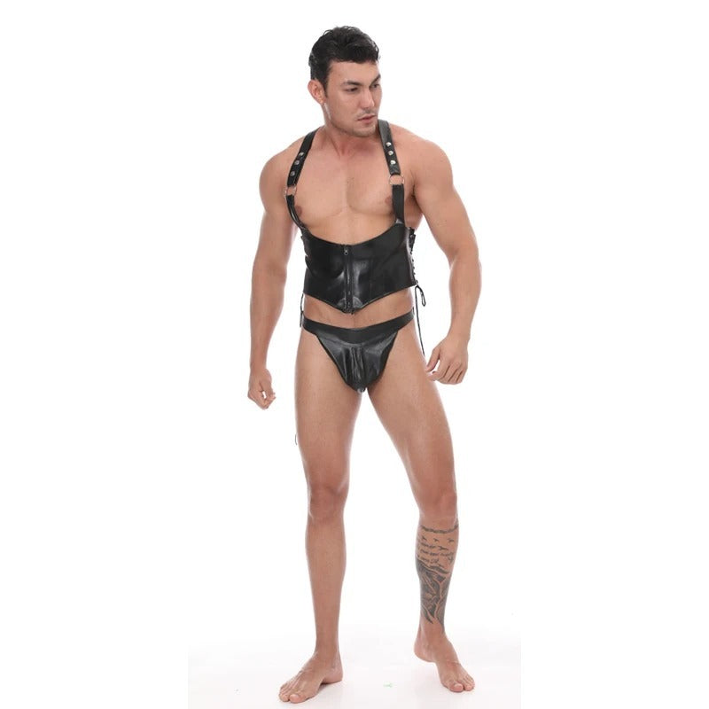 Men's PU Leather Nightclub Stage Costume Suit