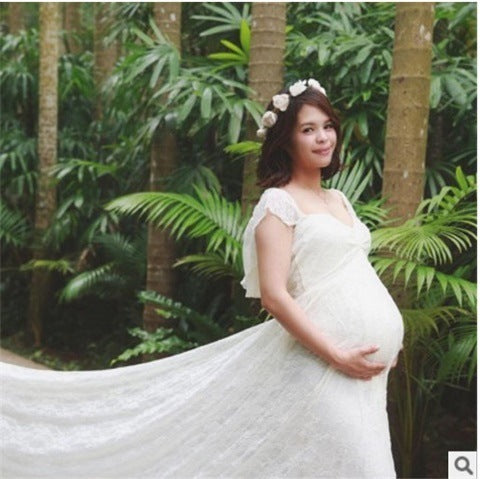 One-shoulder Wedding Dress Korean Lace Maternity Dress