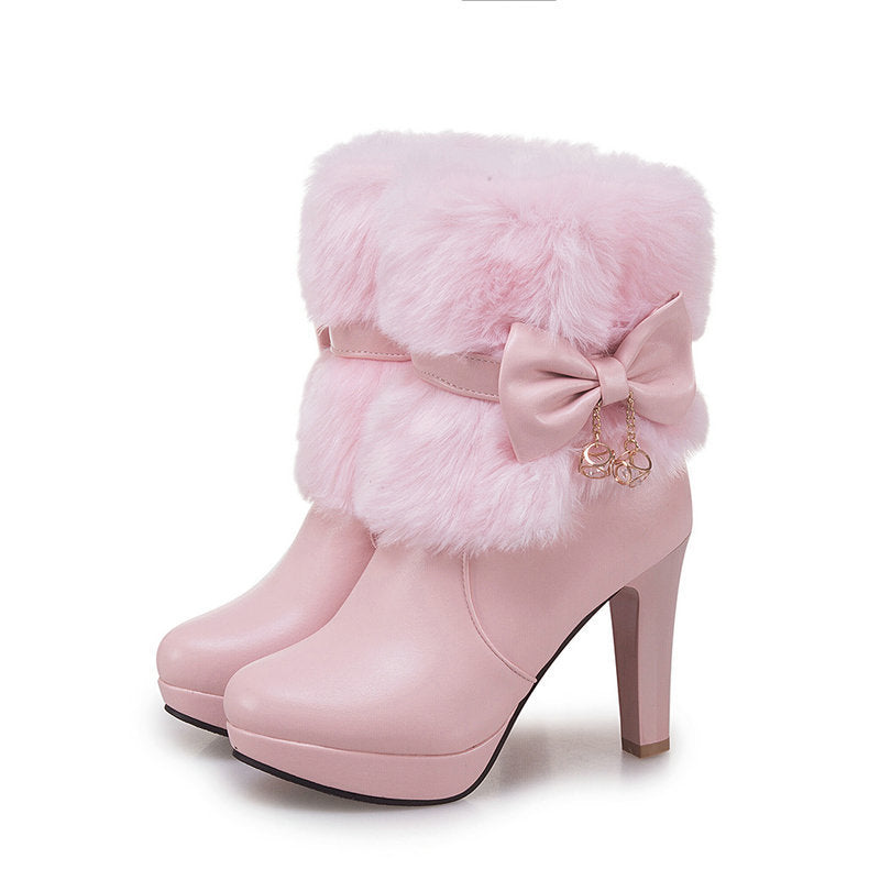 Soldanella Fashion - Botas cortas de princesa dulce para otoño e invierno, botas de nieve para mujer, botas de media caña, botas cortas de tacón grueso para mujer