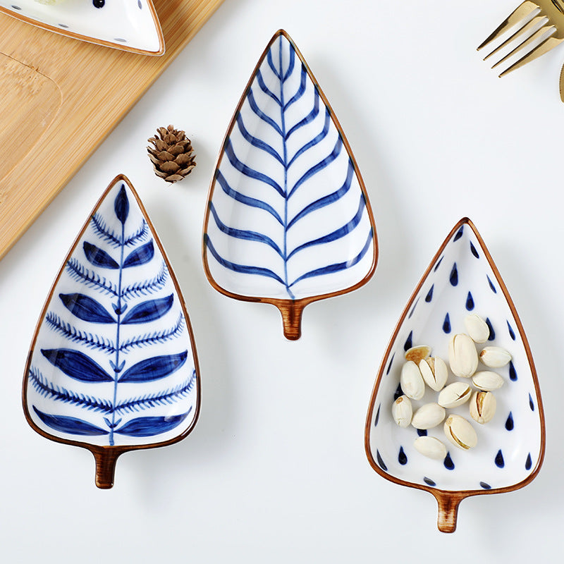 Creative Japanese-style Leaf Hand-painted Underglaze Color Snack Plate Combination