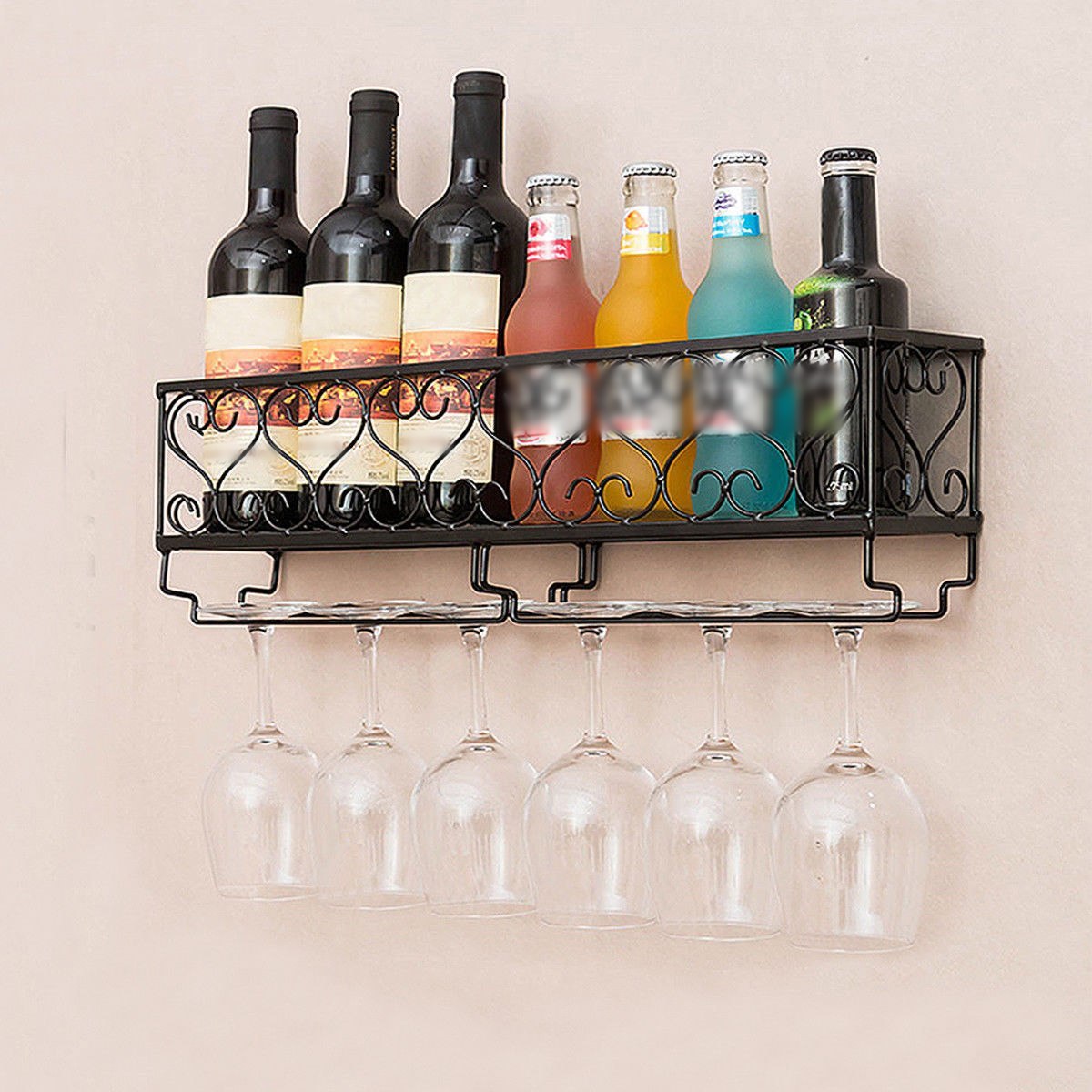 Estante de vino de metal para montar en la pared Bandeja para botellas de vino con puerta de vidrio Decoración de bar para el hogar