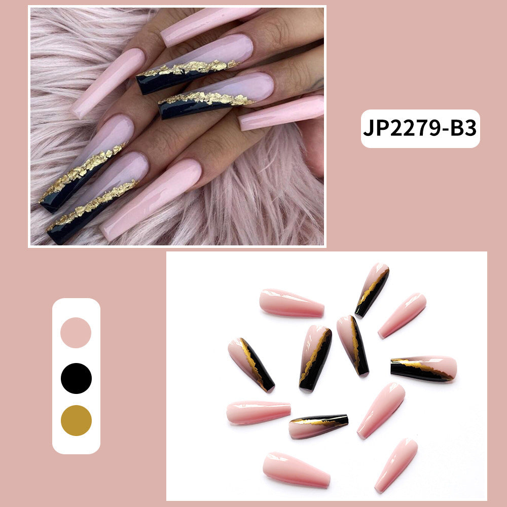 Ultra-long Ballet Black Gold Gradient Color Nail Stickers