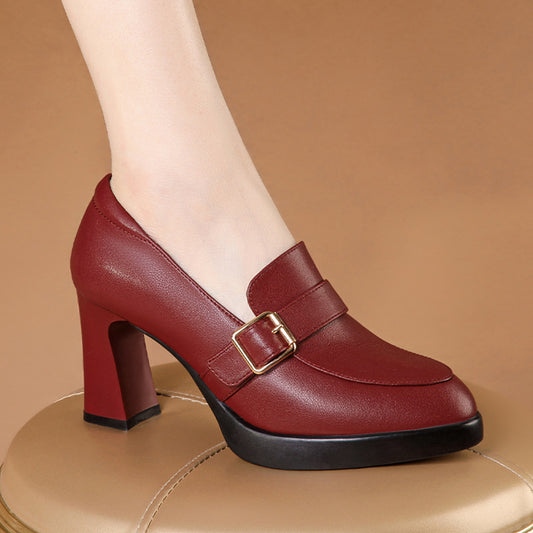 Comfortable Low-cut Fashion Square Buckle British Style High Heels