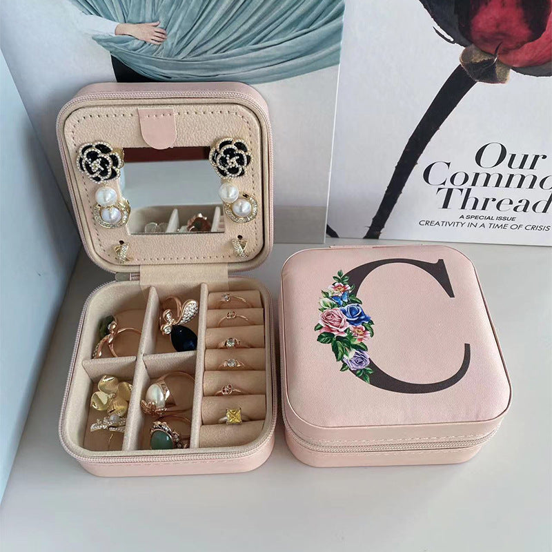 Simple Storage Mirror 26 Printed Letter Jewelry Box