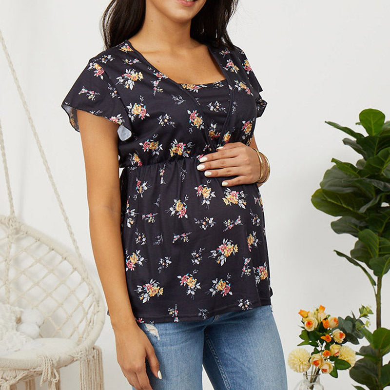 Nursing Ruffle Short Sleeve T-shirt Top