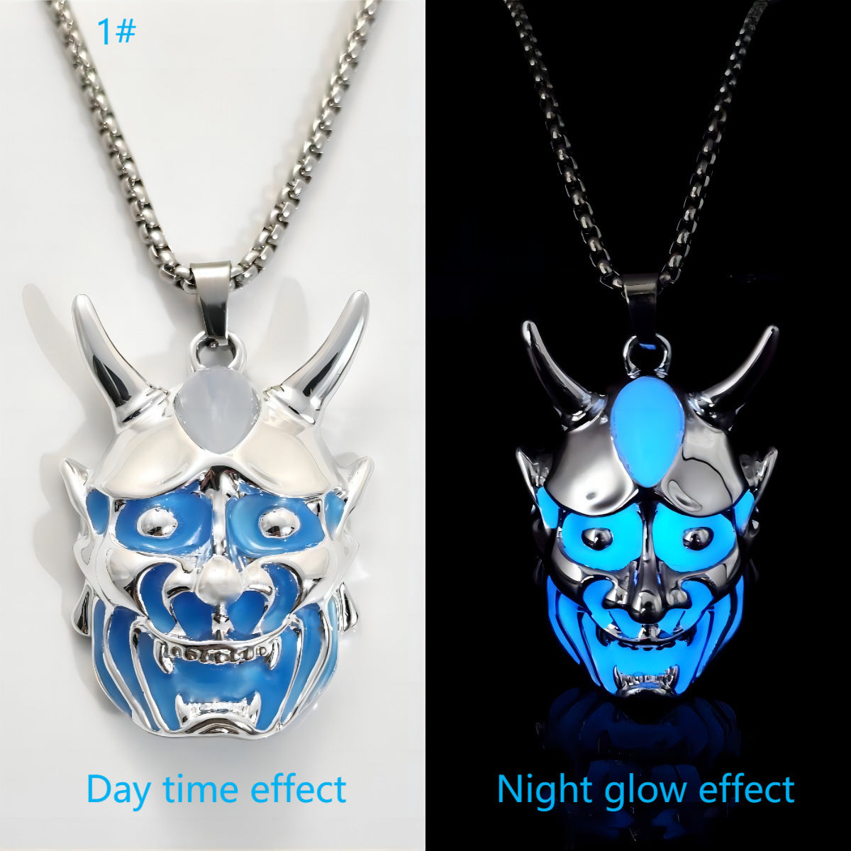 Men's Ghost Mask Luminous Pendant Titanium Steel Necklace Halloween Necklace