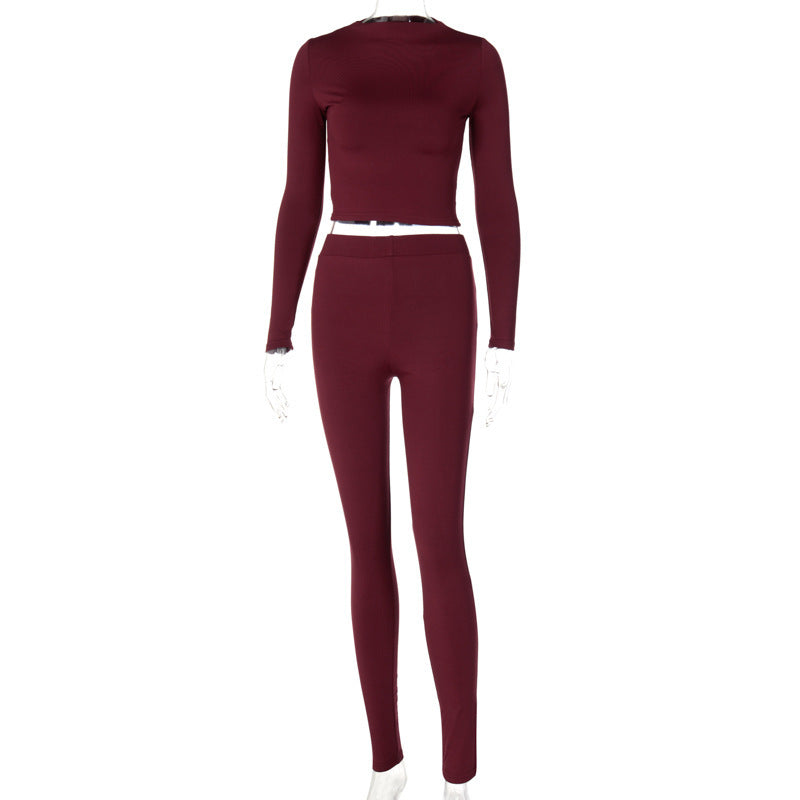 Solid Slim Long Sleeve Breathable Sports Suit