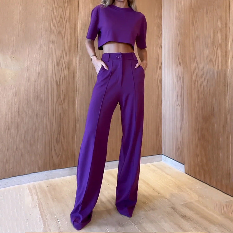 Conjunto de dos piezas liso con pantalón de pierna recta