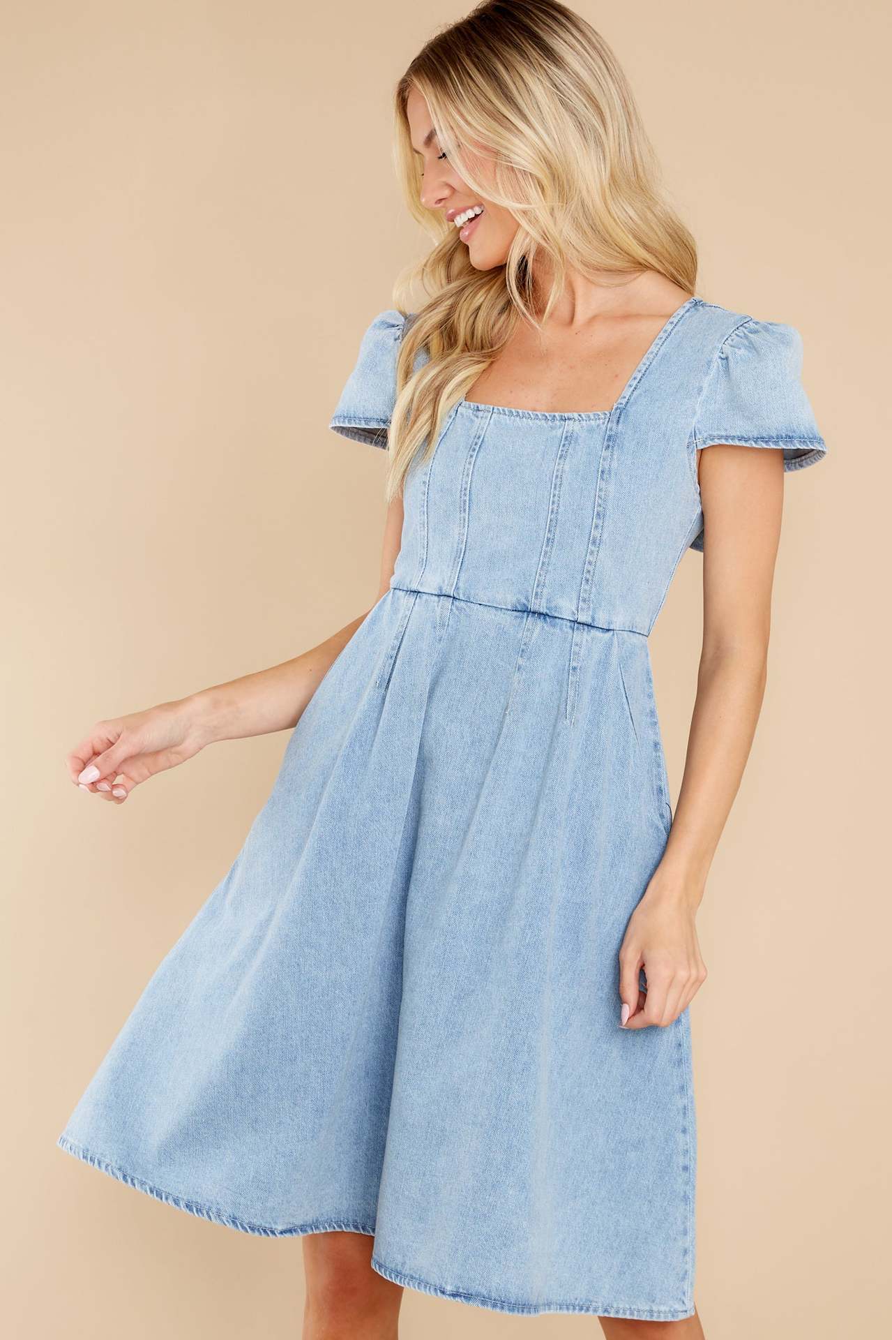 Commute Pure Color Ordinary Washed Denim Dress