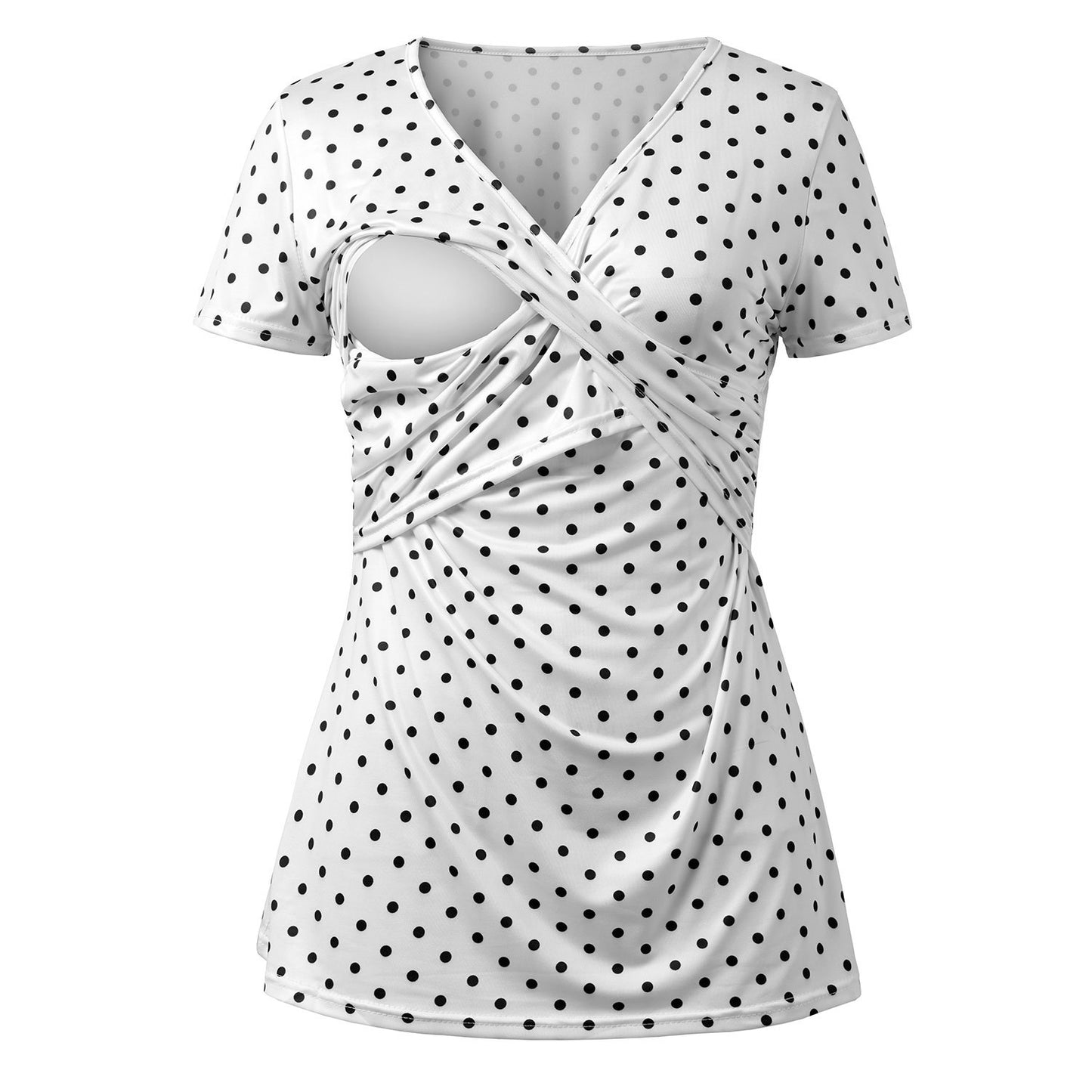 Cross V-neck Maternity Polka Dot Print Short Sleeve Nursing Top