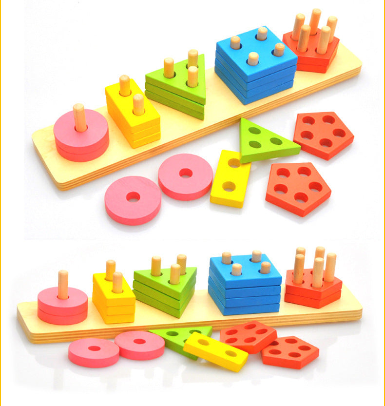 Montessori Geometric Shape Set Column Building Block Baby Intellectual Toy