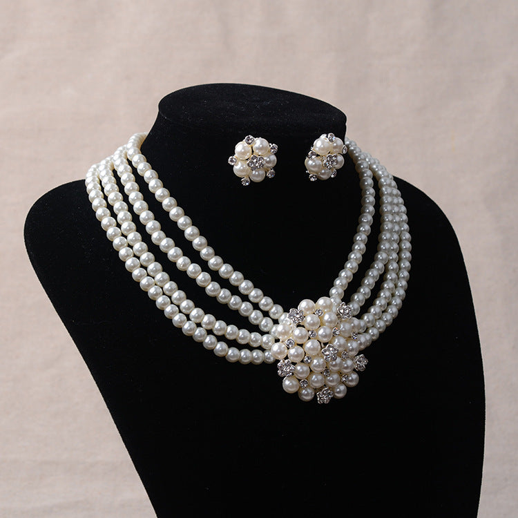 TL060 Bridal Chain, Luxury Pearl, Flower Necklace, Earring Set, Wedding Accessories