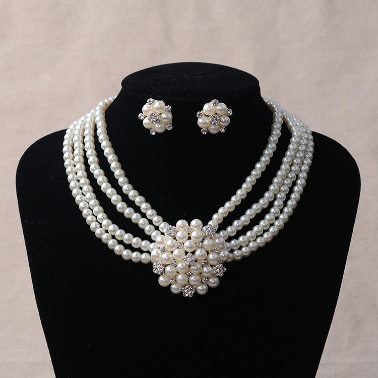 TL060 Bridal Chain, Luxury Pearl, Flower Necklace, Earring Set, Wedding Accessories